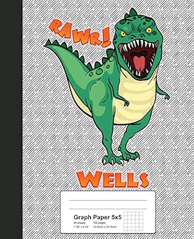 Graph Paper 5x5: WELLS Dinosaur Rawr T-Rex Notebook (Weezag Graph Paper 5x5 Notebook)