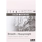 Daler-Rowney Smooth 220gsm A4 Heavyweight Drawing Paper Pad, Glued 1 Side, Acid-free, 25 Natural White Sheets, Ideal for Prof