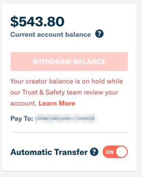 Patreon balance on hold