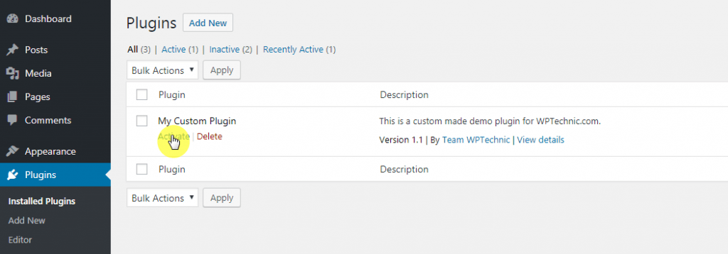 Activating WordPress Plugin Activating WordPress Plugin