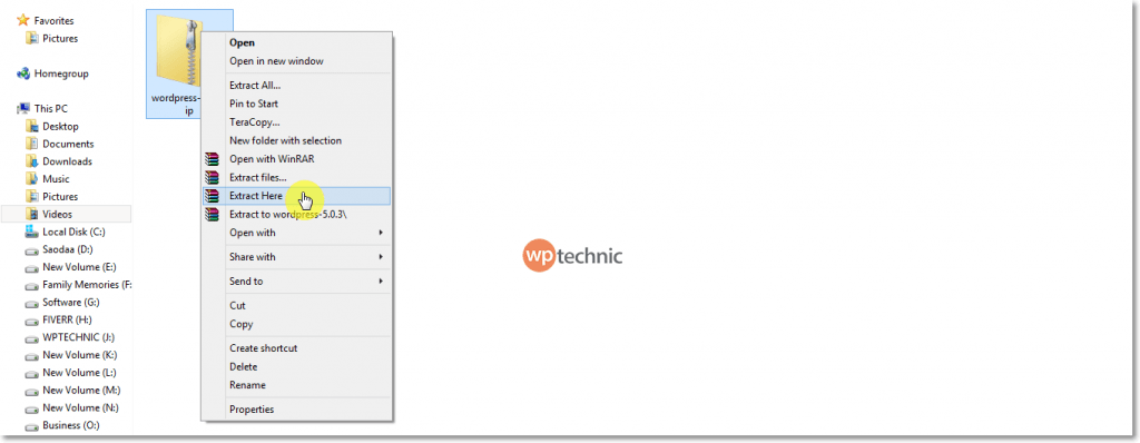 Extracting WordPress zip file