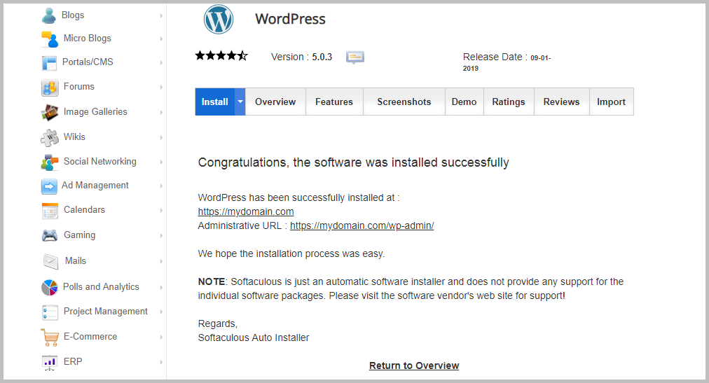 Installing WordPress using Softacolous Successfull Installing WordPress using Softacolous Successfull