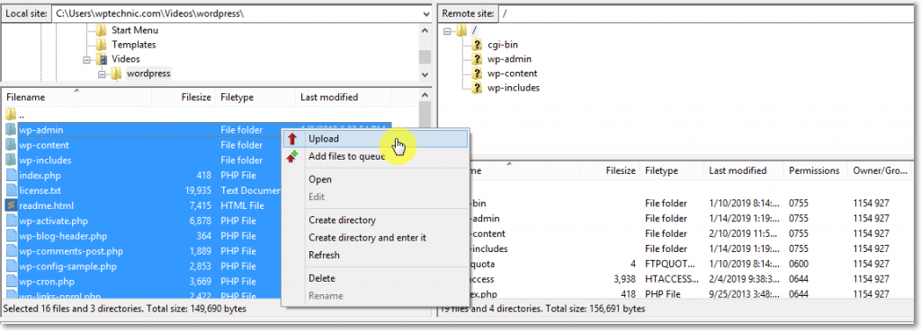 Uploading WordPress files to hosting using FTP 1