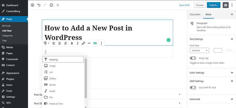 WP Block Editor Adding Block WP Block Editor Adding Block