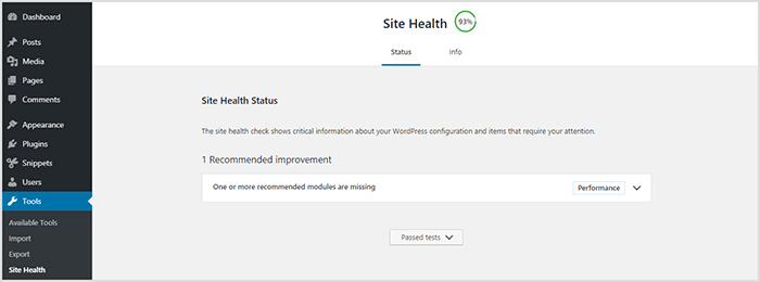 WP Site Health Check Tool WordPress Version 5.2 Jaco - Site Health Check Tool