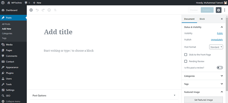 WordPress Post Editor Screen WordPress Post Editor Screen