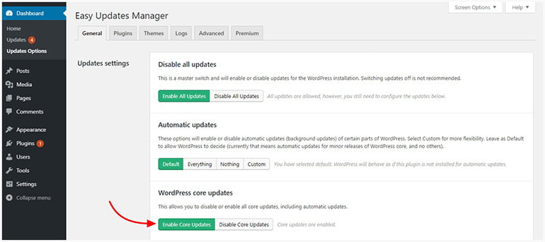 Easy Updates Manager WordPress Core Easy Updates Manager WordPress Core