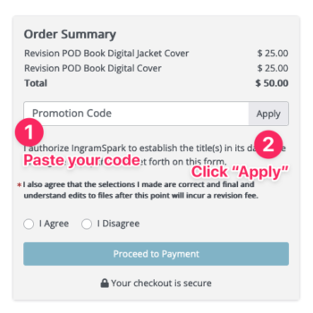 ingram spark promotion code box