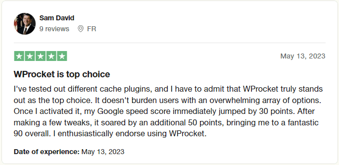 WP Rocket Reviews User review on TP