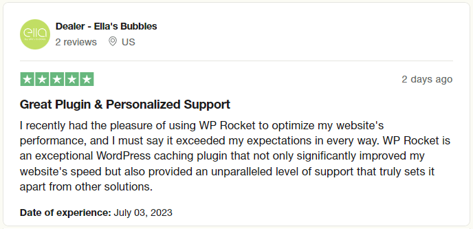 WP Rocket Reviews User review1 on TP