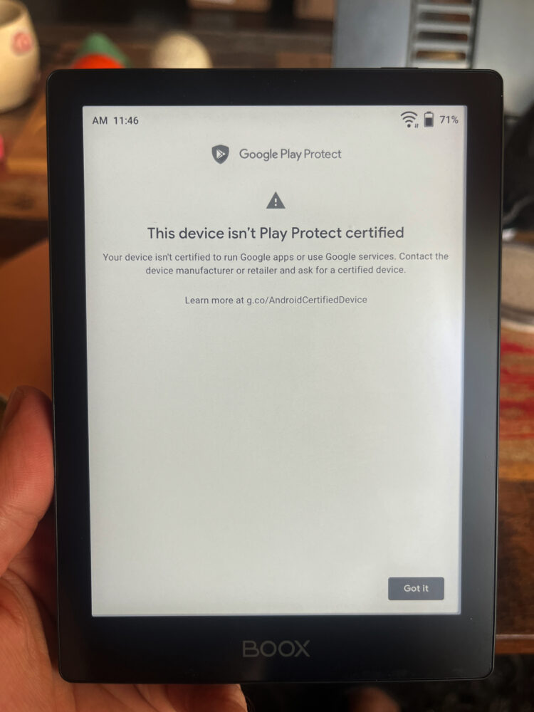 boox poke5 this device isn't play protect certified error message